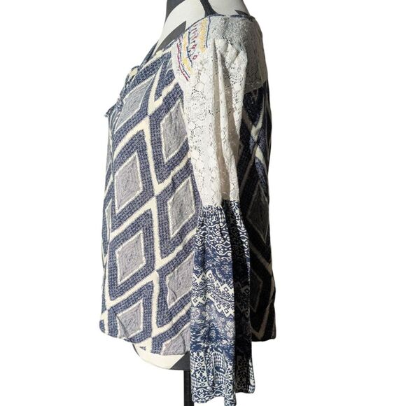 Flying Tomato L Bohemian Mixed Print Lace Blouse - Picture 2 of 5